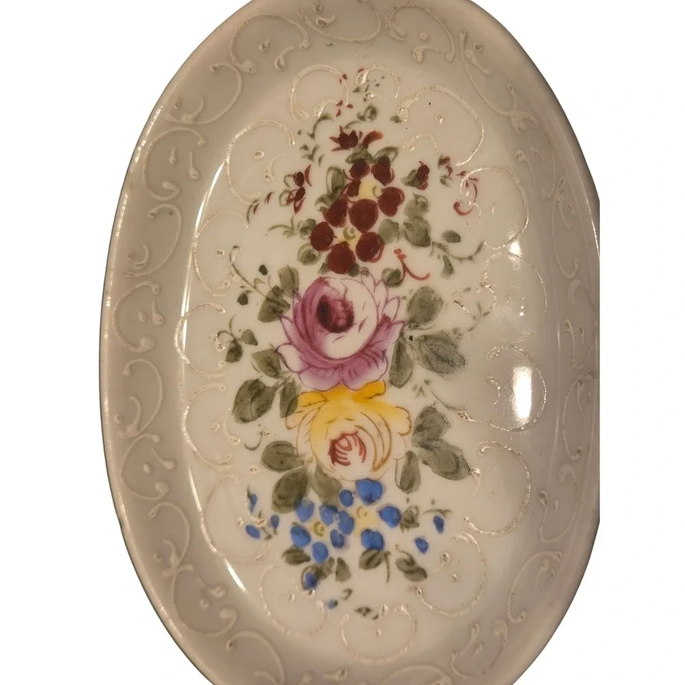 Goldcastle Trinket Dish Small Cream Floral Moriage Hand Painted Japan